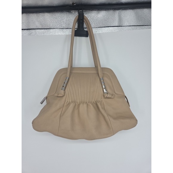 Bodhi Tan Soft Pebbled Leather Handbag Boho Pleats Please Purse Big Bag Nice - Picture 2 of 12